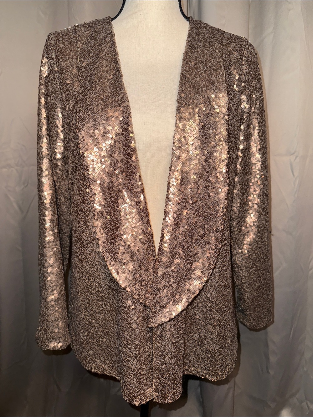 Slinky Brand Rose Gold Sequin Open-Front Blazer